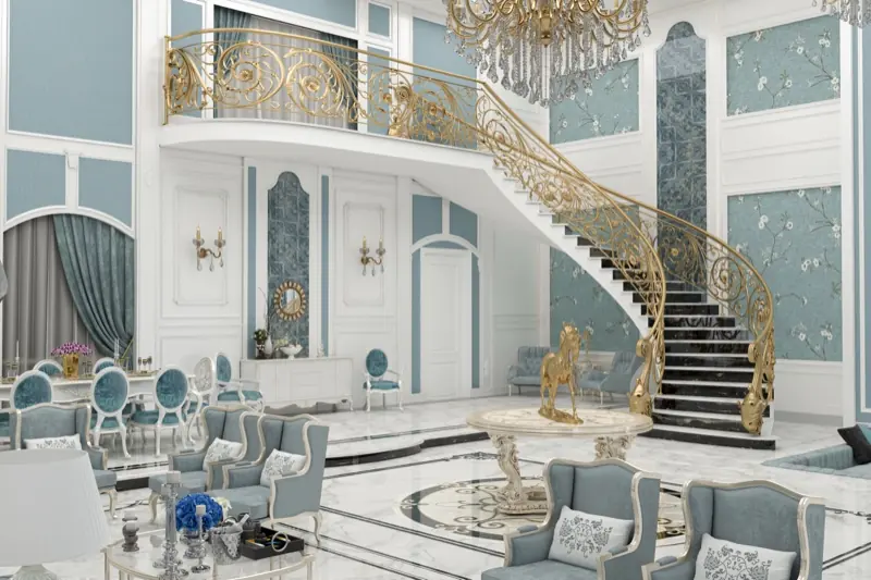 Grand staircase and double-height hall