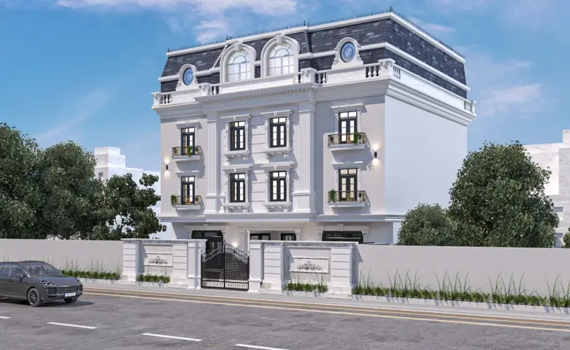 عمارة سكنية بيضاء بطراز فرنسي