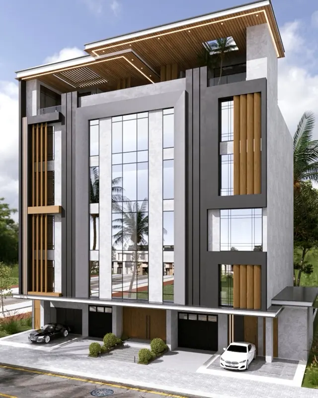 عمارة سكنية عصرية بكاسرات خشبية