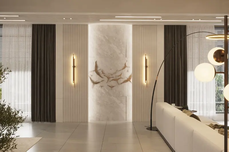 Marble feature wall with bird motif