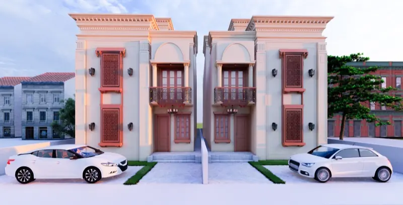 فيلتان توأمان بطراز نيوكلاسيكي ومشربيات قرميدية